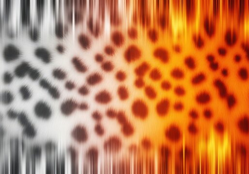 Abstract leopard print pattern with vertical motion blur and gradient transition from white to orange