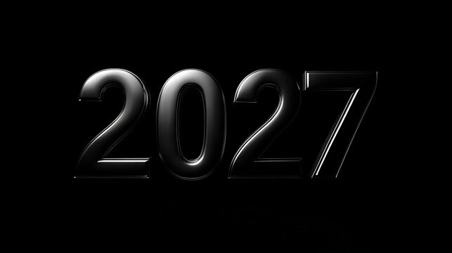 Shiny metallic 2027 numbers with glossy finish 3D rendered