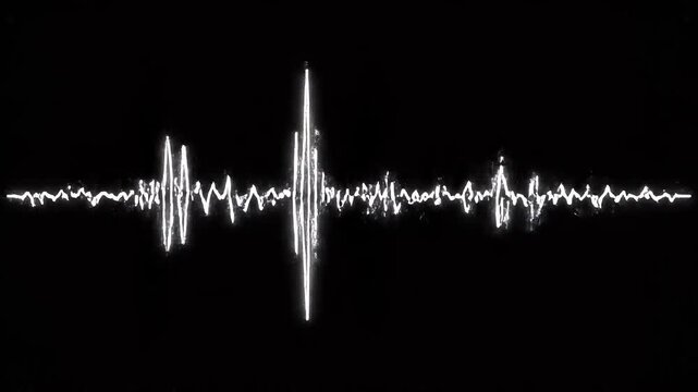 Audio waveform graph pulsating with rhythmic sound waves during a digital broadcast presentation