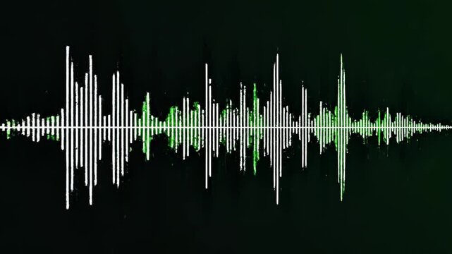 Audio waveform visualization against a dark background with green highlights during sound editing
