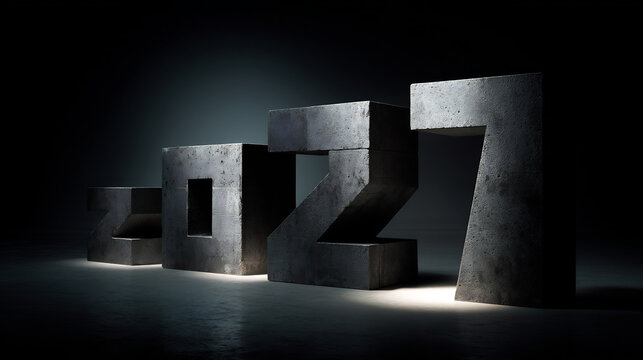 Concrete numbers 2027 with rough texture and dramatic lighting 3D rendered