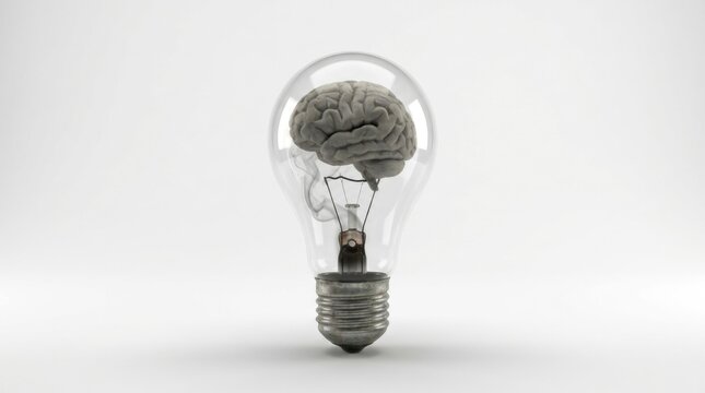 Creative Idea Concept with Human Brain Inside Light Bulb