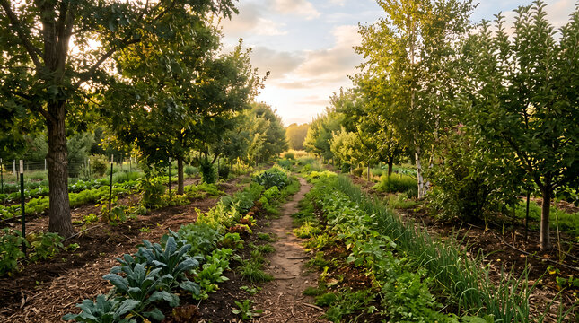 Regenerative agroforestry combines productive crops and trees to illustrate biodiversity, soil protection, climate resilience, sustainable sourcing, and nature-positive agriculture for corporate commu
