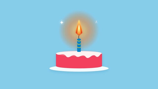 Six pink birthday cakes with lit candles on blue background