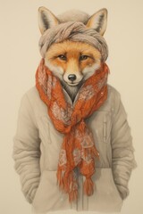 Fototapeta premium Fox character Winter clothes clothing wildlife apparel.