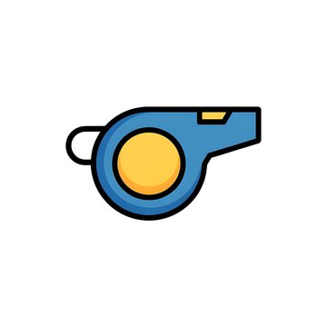 Blue and yellow referee whistle icon illustration