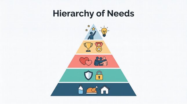 Hierarchy of needs pyramid illustrating motivational psychology and human drives