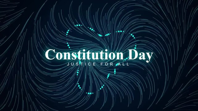 Digital motion graphic render featuring Constitution Day celebration typography with glowing abstract particles swirling on dark background