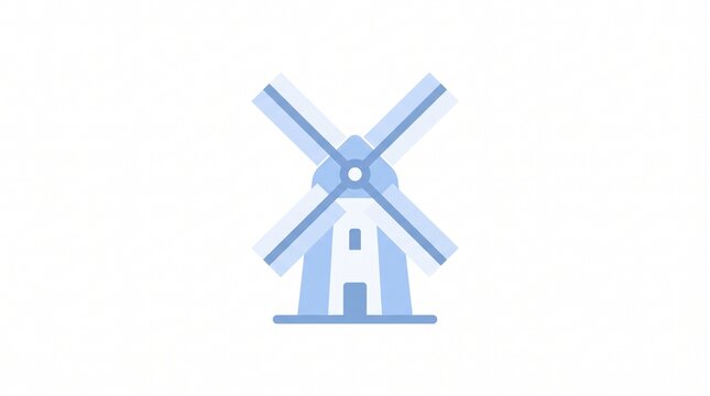 Iconic Windmill Illustration: A stylized, flat design illustration of a blue windmill against a clean white background, representing industry, energy, and heritage.