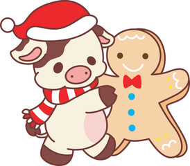 Fototapeta premium Cute Cow sticker icon. Funny Cow in the christmas theme