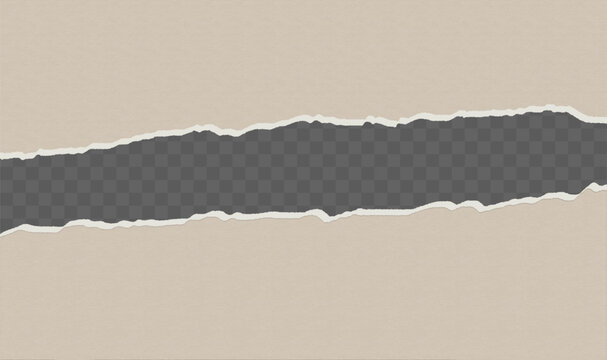 Torn Paper Frame with Ripped Edges. Horizontal Paper Cutout with Transparent Background.
