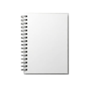 Blank spiral notebook with white pages for notes isolated on transparent background