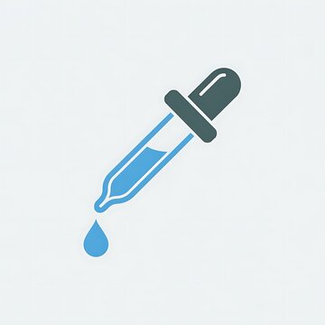 Medical glass dropper icon with blue liquid drop