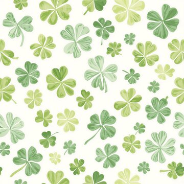 Seamless Pattern of Hand Drawn Watercolor Clover Leaves