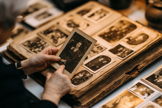 Leather-bound photo album shows black and white memories