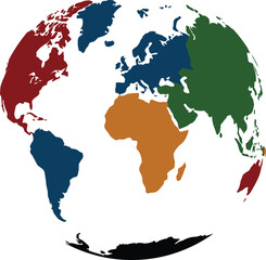 Obraz premium Rotating 3D globe animation with colorful continents and transparent background for global business presentations
