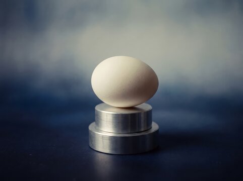 Egg Balanced on Aluminum Discs for Still Life Photography