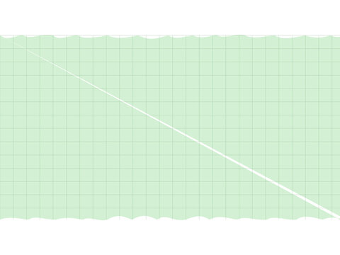 Light green rectangular sheet of graph paper with wavy edges and diagonal white line transparent background