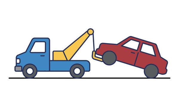 Minimalist icon of a towing truck lifting a sedan car from the rear isolated on a white background for roadside assistance service concept