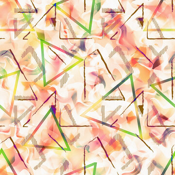 Abstract geometric seamless pattern with hand drawn triangles and watercolor effect seamless background watercolor texture abstract design