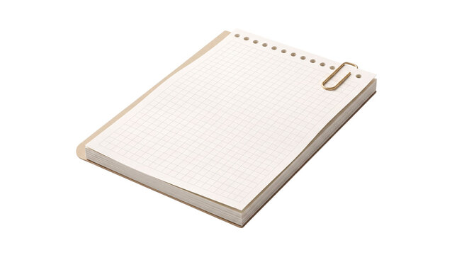 Blank squared paper notepad with metal clip, png isolated on transparent background