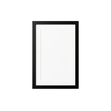 Vertical black picture frame with white mat board isolated on a white background