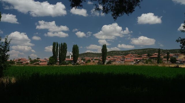 A charming Turkish village. Summer. Agricultural land in the Anatolian countryside. 4k video 