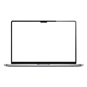 Modern silver laptop computer with empty display screen isolated on transparent background