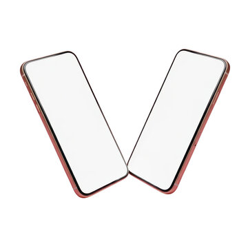 Two blank paper rectangular stickers with red edges isolated on transparent background