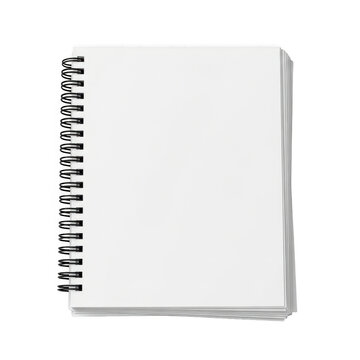 Blank spiral notebook with white paper pages isolated on transparent background
