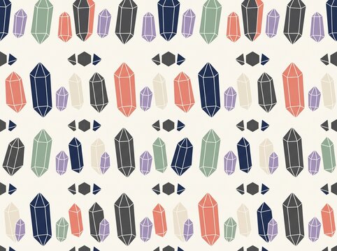 Seamless pattern with colorful crystals and geometric diamond shapes in flat style