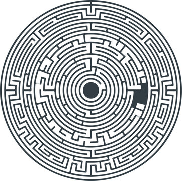 Circular maze puzzle design with intricate paths and concentric rings