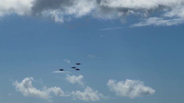 Vintage Military Aircraft Formation Flying with Smoke Trails at Gold Coast