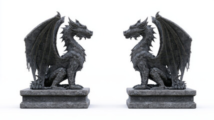 Fototapeta premium Weathered Dragon Sculpture Border for Gothic Castle and Fantasy Design