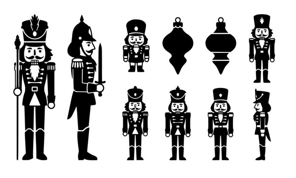Decorative Christmas Nutcracker Soldier Toy Figure Silhouette Vector Collection