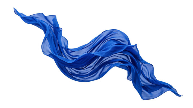 Flowing royal blue fabric swirl against black and png isolated on transparent background