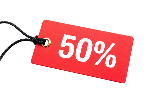 Red 50 percent sale tag isolated on transparent background