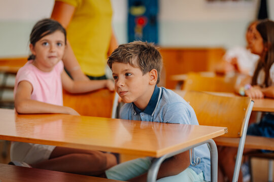 Elementary school children learning in classroom environment