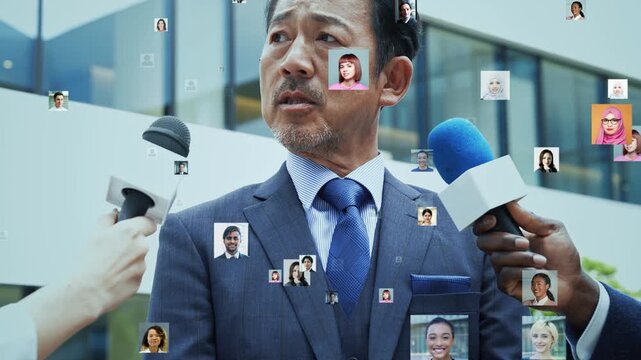 ビジネスシーンと多国籍の人々。報道、取材、インタビュー、政治、ニュース、ビジネス、人材、国際、経営