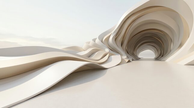 Abstract architectural wave structure with organic curves and modern minimalist design