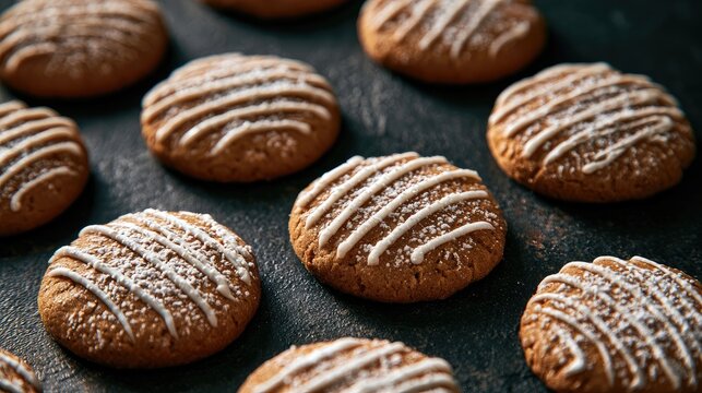 Deliciously Decorated Round Cookies with White Icing Drizzle.