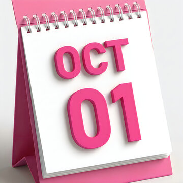 Pink desktop calendar showing october 1st date