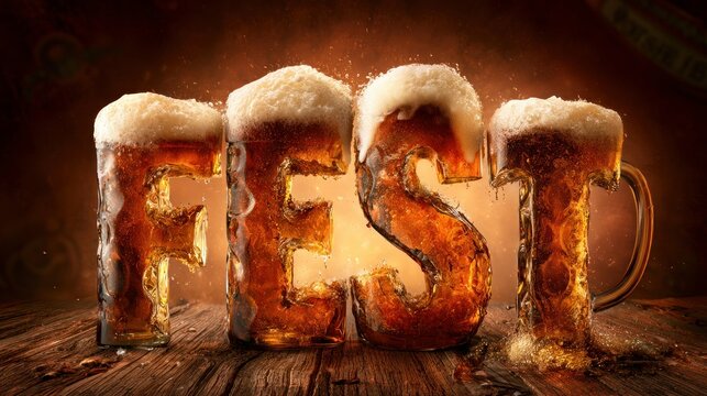 Foamy Beer FEST Letters on Rustic Wooden Table