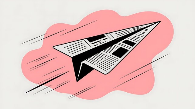 Paper plane made from a newspaper flying fast
