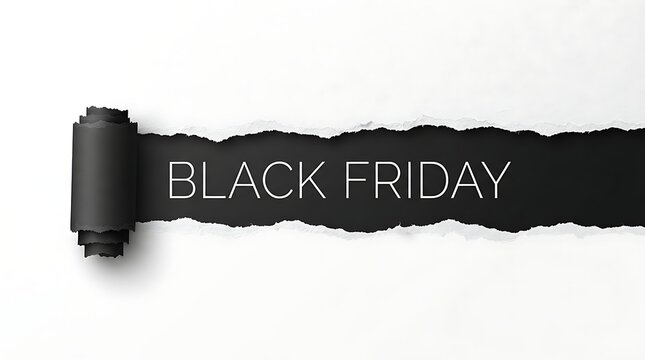 Black friday sale text revealed under a torn white paper background with a modern minimalist design style