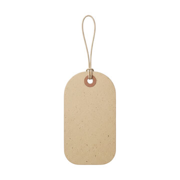 Blank brown cardboard paper gift tag with twine string isolated on transparent background