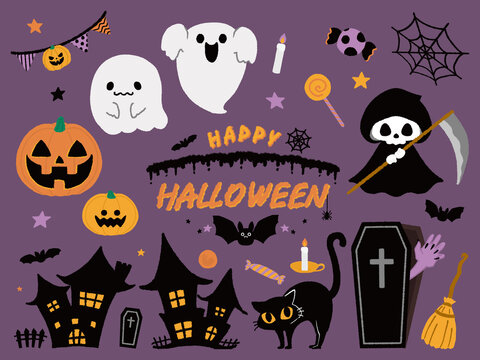 かわいいハロウィンのイラストセット　背景あり