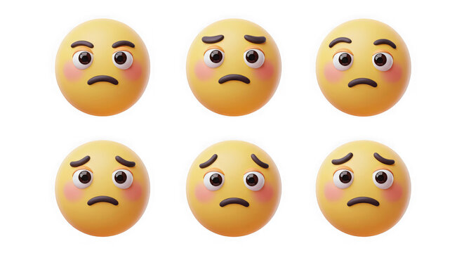 Gentle and Bashful 3D Emoticons Showing Blushing Cheeks, Shy Smiles, and Pensive Moods
