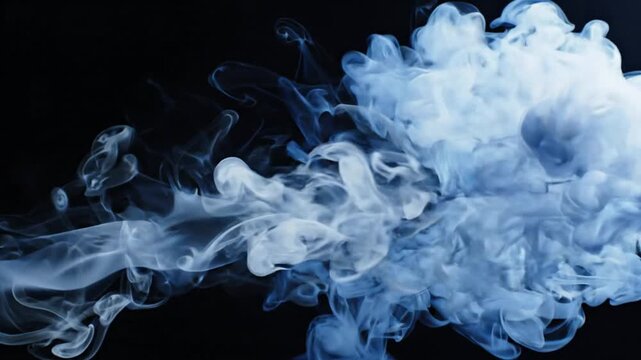 Wispy blue smoke cloud against solid black background.