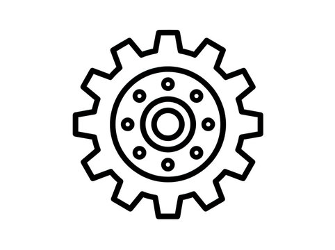 Simple black mechanical gear icon with bold outline isolated on transparent background for industrial and technical graphic design